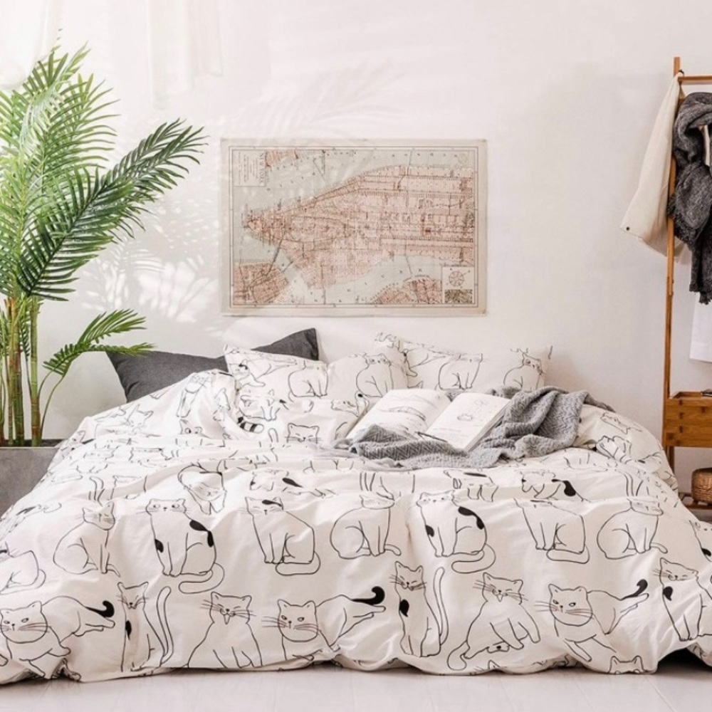 YZZ COLLECTION White & Black Cat Kitten 3 Piece Duvet & Pillow Case Bedding Set